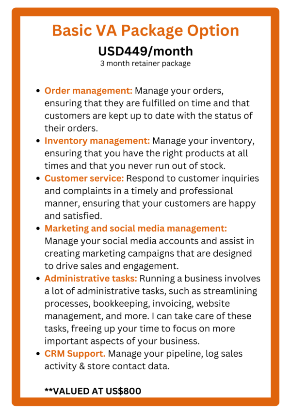 Basic Virtual Assistant Package for Food & Drink Brands